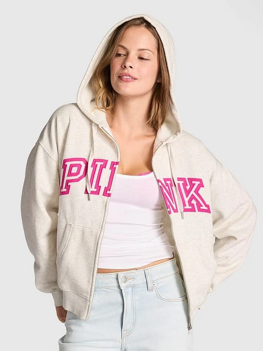 Zdjęcie produktu PINK Bluza z kapturem Campus Fleece zapinana na całej długości Victoria's Secret Szary