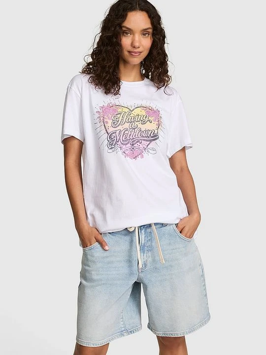 Zdjęcie produktu PINK Koszulka Campus Cotton z krótkim rękawem Victoria's Secret Biały