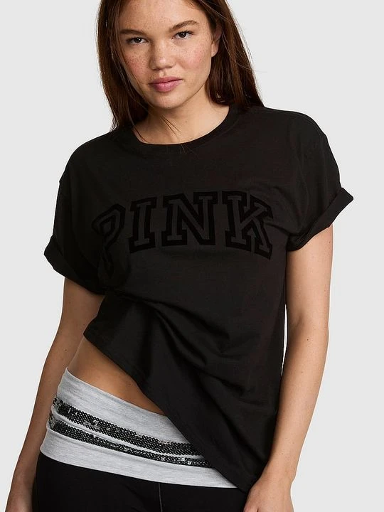 Zdjęcie produktu PINK Koszulka Campus Cotton z krótkim rękawem Victoria's Secret Czarny