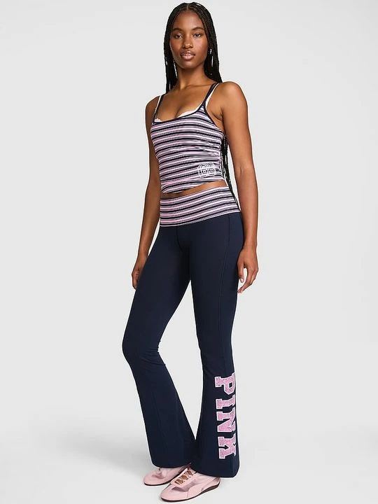 Zdjęcie produktu PINK Legginsy dzwony All-Day Cotton z wywijanym pasem Victoria's Secret Niebieski