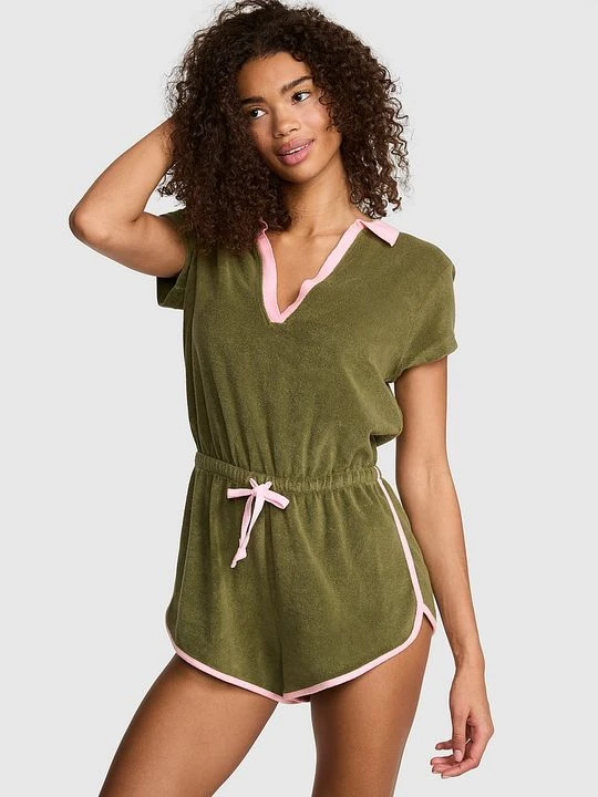 Zdjęcie produktu PINK Plażowy kombinezon bawełniany frotte Victoria's Secret Zielony