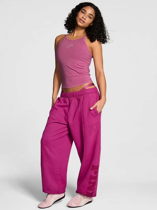 Zdjęcie produktu PINK Spodnie dresowe bawełniane Baggy Luxe Fleece Victoria's Secret Fioletowy