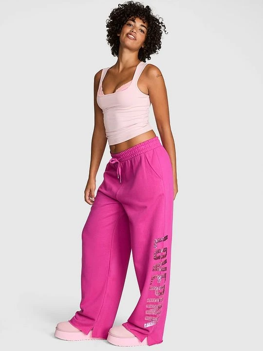 Zdjęcie produktu PINK Spodnie dresowe Campus Fleece z szerokimi nogawkami i rozcięciami Victoria's Secret