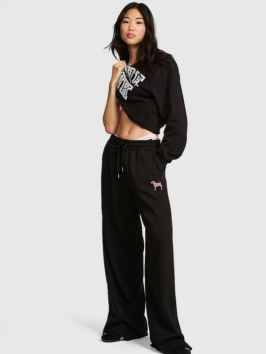 Zdjęcie produktu PINK Spodnie dresowe z szerokimi nogawkami i rozcięciami Campus Fleece Victoria's Secret Czarny