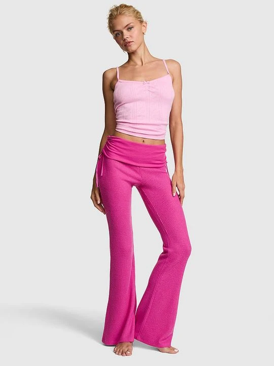 Zdjęcie produktu PINK Spodnie dzwony Wa?e Knit z wywijanym pasem Victoria's Secret