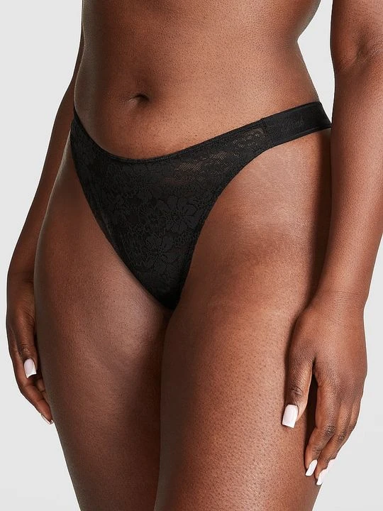 Zdjęcie produktu PINK Stringi w wysoko wyciętymi nogawkami Wink Victoria's Secret Czarny
