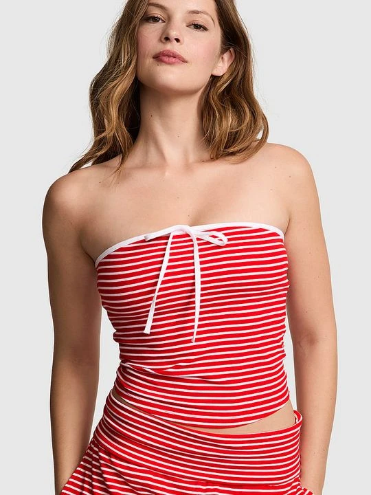 Zdjęcie produktu PINK Top bandeau All-Day Cotton z marszczeniem i wiązaniem z przodu Victoria's Secret