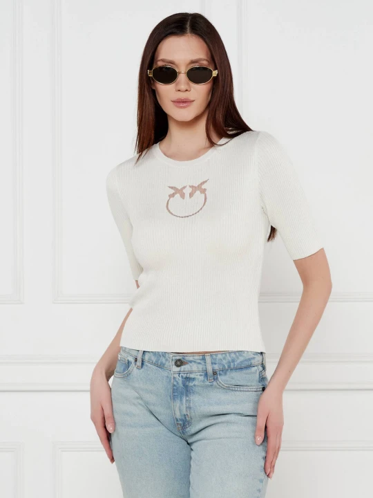 Zdjęcie produktu Pinko Jedwabna bluzka Tritone | Cropped Fit ecru