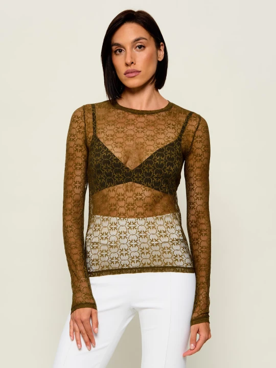 Zdjęcie produktu Pinko Koronkowa Bluzka Rover | Slim Fit oliwkowy