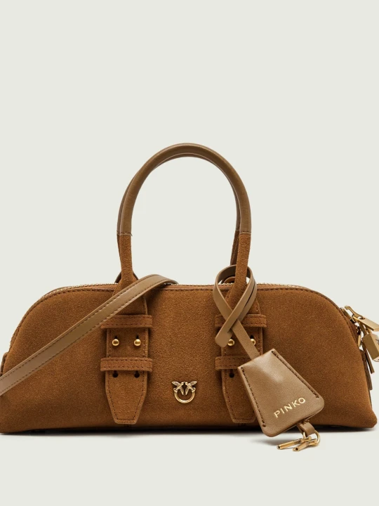 Zdjęcie produktu Pinko Kuferek Bowling Bag Horizontal | zamsz brązowy