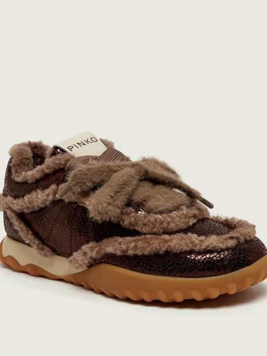Zdjęcie produktu Pinko Ocieplane skórzane sneakersy Gea 02 | shearling brązowy