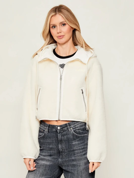 Zdjęcie produktu Pinko Polarowa kurtka Milagros | Cropped Fit | z dodatkiem wełny ecru
