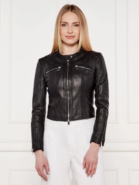 Zdjęcie produktu Pinko Skórzana kurtka Borderline | Slim Fit czarny