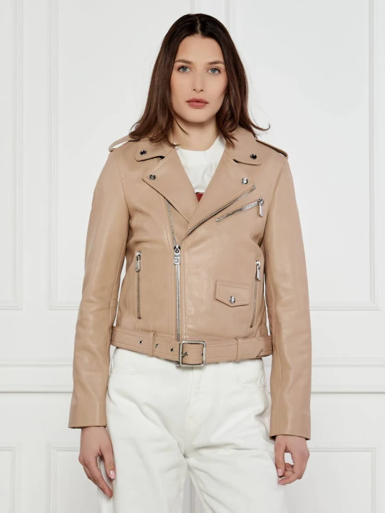 Zdjęcie produktu Pinko Skórzana kurtka COSTA RICA | Regular Fit beżowy