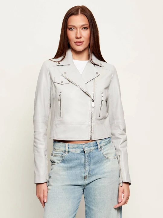 Zdjęcie produktu Pinko Skórzana kurtka NEW SENSIBILE | Cropped Fit szary