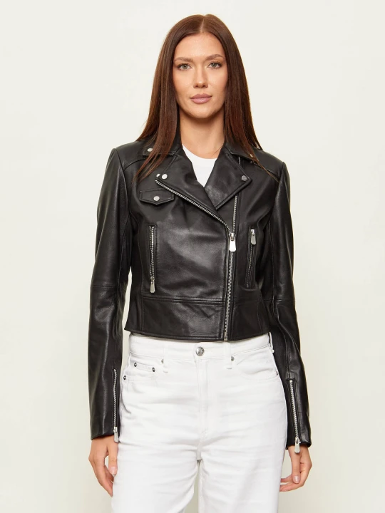 Zdjęcie produktu Pinko Skórzana kurtka NEW SENSIBILE | Cropped Fit czarny