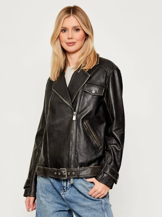 Zdjęcie produktu Pinko Skórzana ramoneska CACIOPEPE | Oversize fit czarny