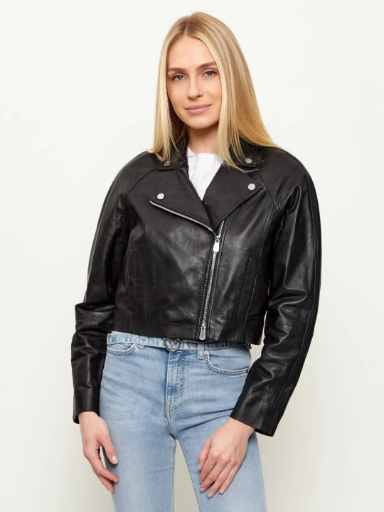 Zdjęcie produktu Pinko Skórzana ramoneska CARLENE | Cropped Fit czarny