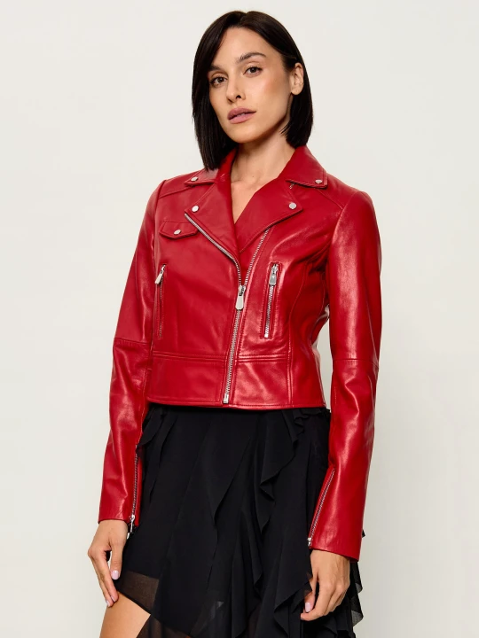 Zdjęcie produktu Pinko Skórzana ramoneska New Sensibile | Regular Fit czerwony