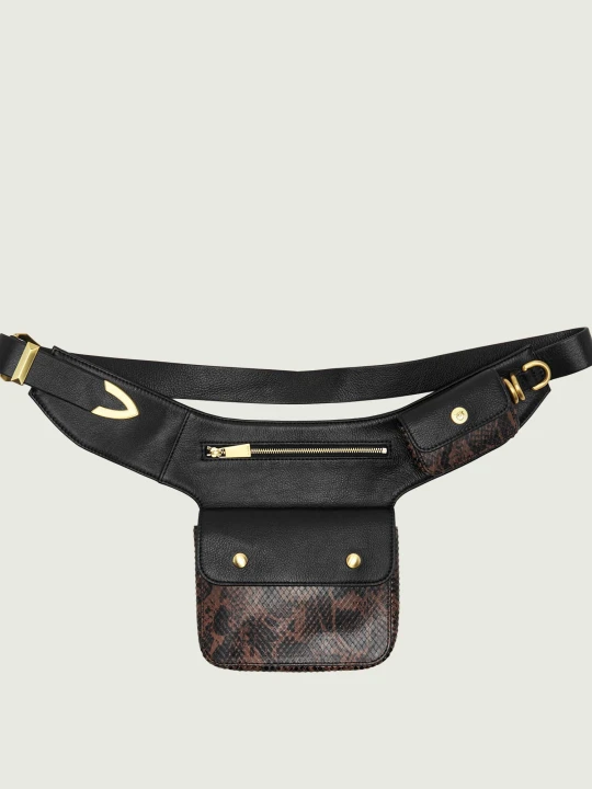 Zdjęcie produktu Pinko Skórzana saszetka nerka Marsupio New Biker Python brązowy