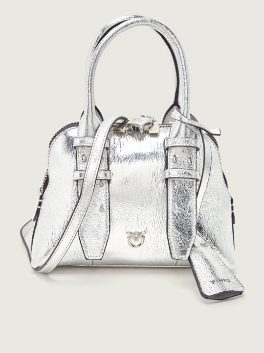 Zdjęcie produktu Pinko Skórzana torebka na ramię BOWLING BAG ZIP MINI srebrny