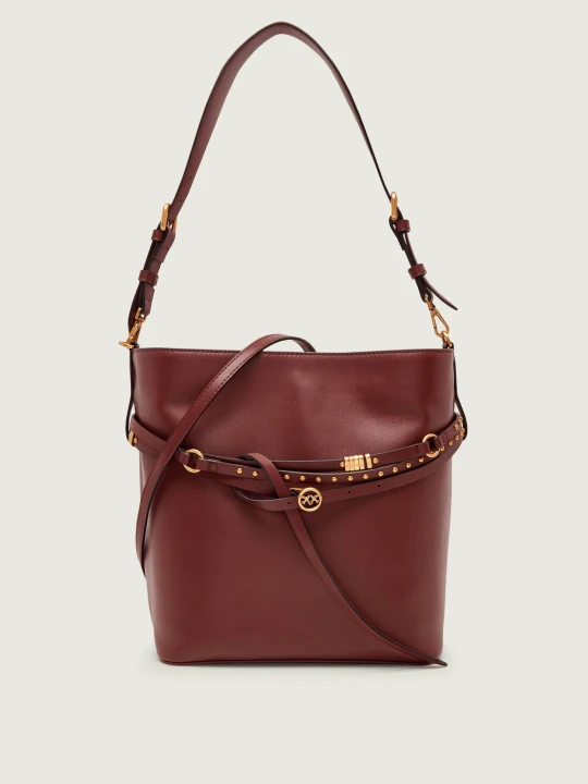 Zdjęcie produktu Pinko Skórzana torebka na ramię BUCKET BELT CLASSIC bordowy