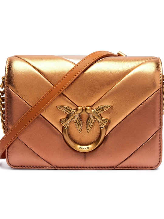 Zdjęcie produktu Pinko Skórzana torebka na ramię Love Click Mini Big Chevron miedziany