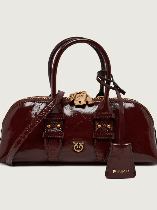 Zdjęcie produktu Pinko Skórzany kuferek Bowling Bag Horizontal brązowy