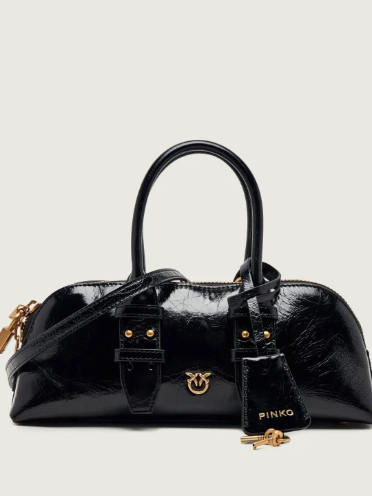 Zdjęcie produktu Pinko Skórzany kuferek Bowling Bag Horizontal czarny