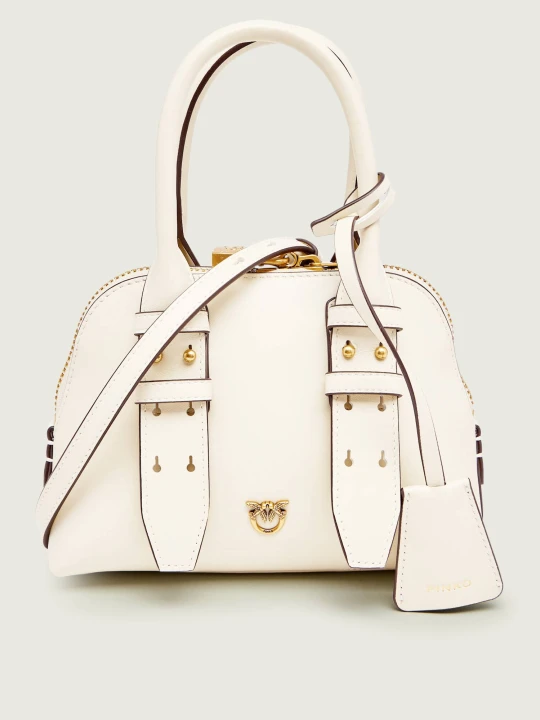 Zdjęcie produktu Pinko Skórzany kuferek BOWLING BAG ZIP MINI beżowy