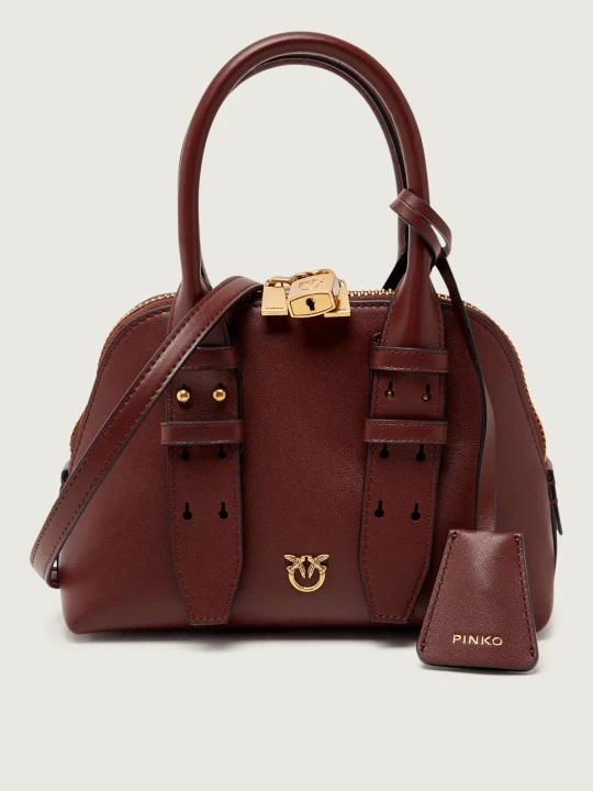Zdjęcie produktu Pinko Skórzany kuferek BOWLING BAG ZIP MINI bordowy