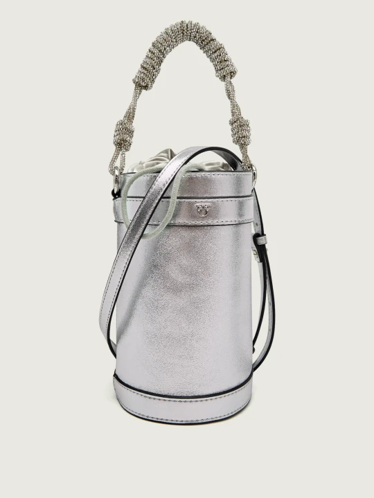 Zdjęcie produktu Pinko Skórzany worek MINI BUCKET srebrny