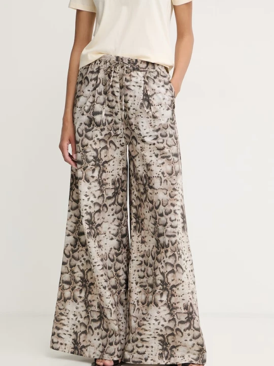 Zdjęcie produktu Pinko spodnie wide leg damskie bawełniane beżowy