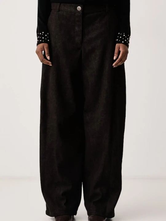 Zdjęcie produktu Pinko spodnie wide leg damskie z imitacji skóry brązowy
