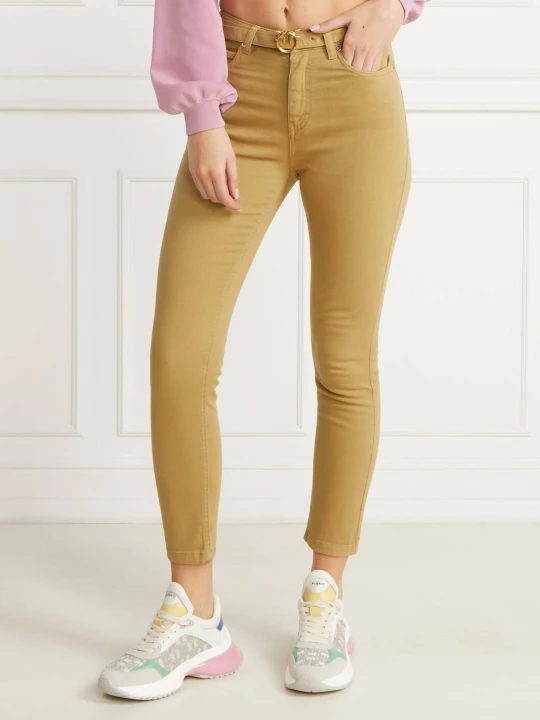 Zdjęcie produktu Pinko Spodnie z paskiem SUSAN | Skinny fit | denim musztardowy