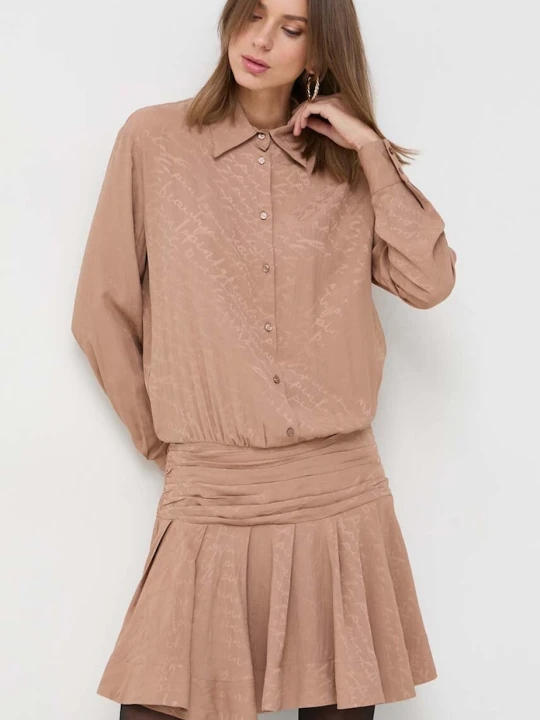 Zdjęcie produktu Pinko sukienka z domieszką jedwabiu beżowy