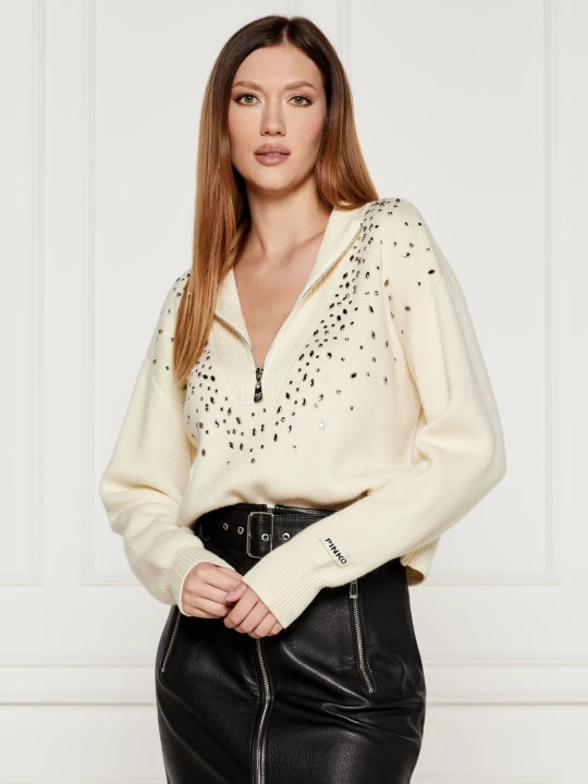 Zdjęcie produktu Pinko Sweter BOMBAY | Loose fit | z dodatkiem wełny kremowy