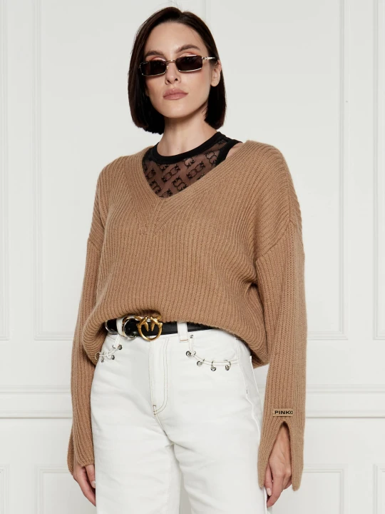 Zdjęcie produktu Pinko Sweter KORAT | Loose fit | z dodatkiem wełny brązowy