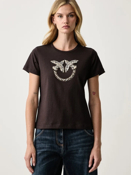 Zdjęcie produktu Pinko T-shirt damski z bawełną brązowy