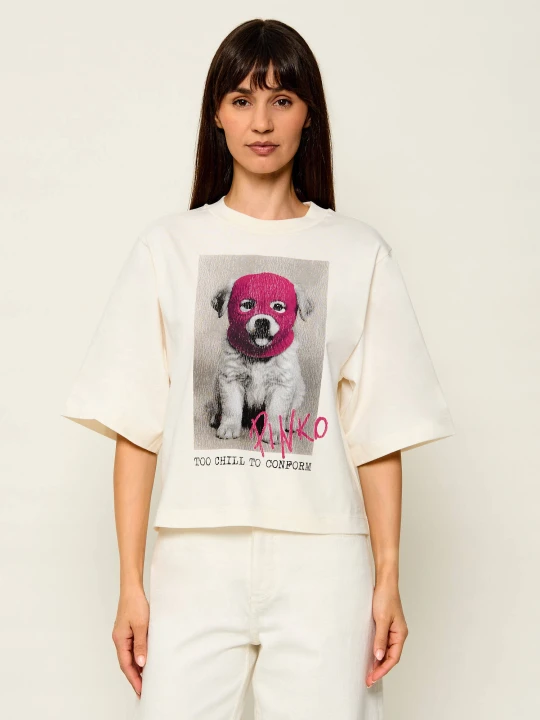 Zdjęcie produktu Pinko T-shirt Niamey Punk Dog | Relaxed fit beżowy