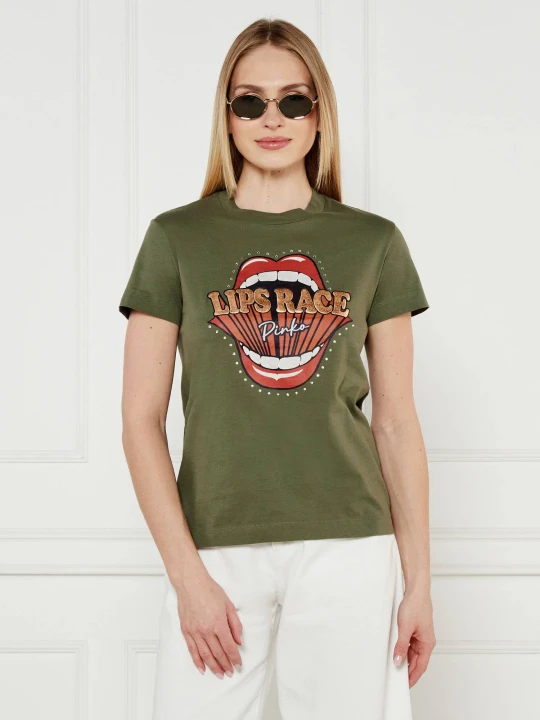 Zdjęcie produktu Pinko T-shirt TRAPANI Lips Race | Regular Fit oliwkowy