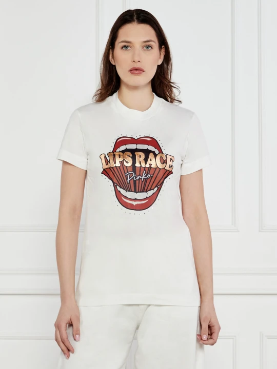 Zdjęcie produktu Pinko T-shirt TRAPANI Lips Race | Regular Fit biały