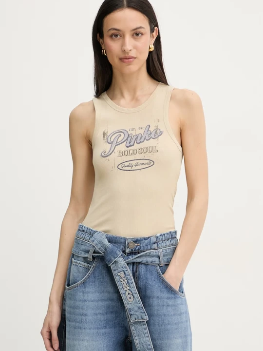 Zdjęcie produktu Pinko top damski bawełniany z elastanem beżowy
