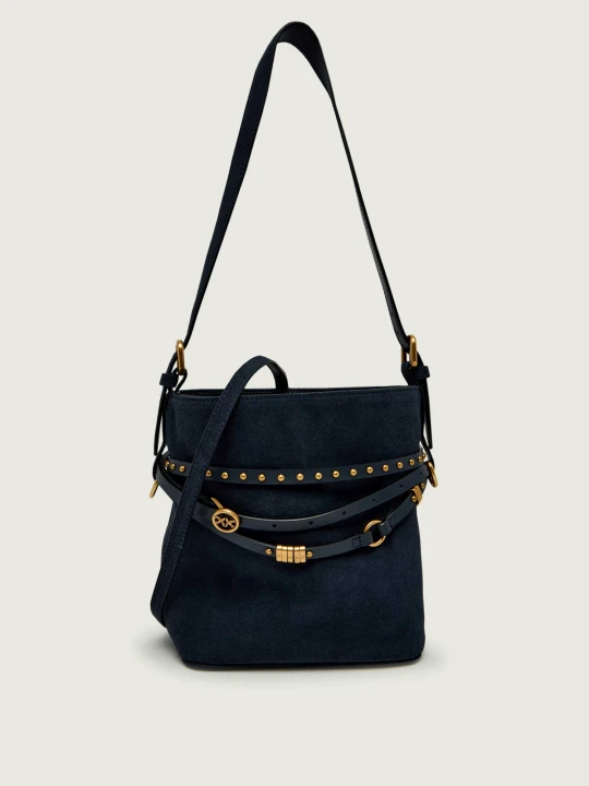 Zdjęcie produktu Pinko Torebka na ramię BUCKET BELT MINI | zamsz granatowy