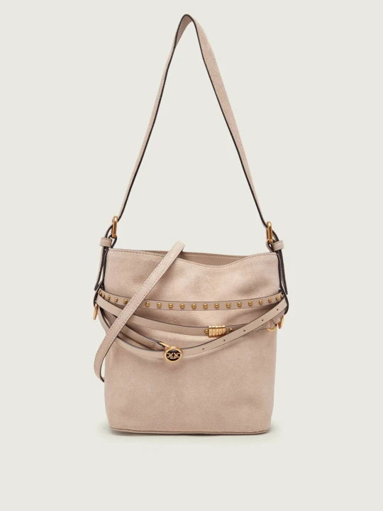 Zdjęcie produktu Pinko Torebka na ramię BUCKET BELT MINI | zamsz beżowy