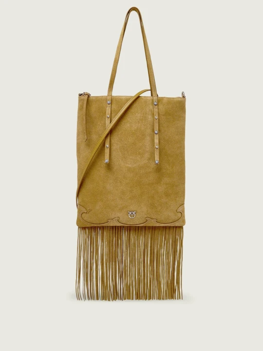 Zdjęcie produktu Pinko Torebka na ramię MINI SHOPPER FRINGES | zamsz khaki