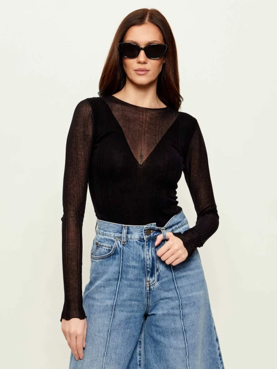 Zdjęcie produktu Pinko Wełniane body DISGELO | Slim Fit | z dodatkiem jedwabiu i kaszmiru czarny