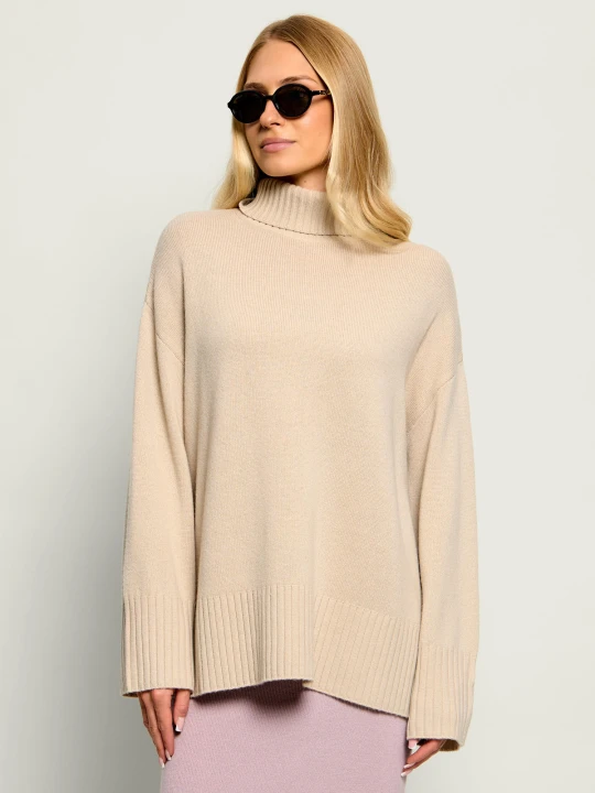 Zdjęcie produktu Pinko Wełniany golf Tampere Dolcevita | Oversize fit | z dodatkiem kaszmiru beżowy