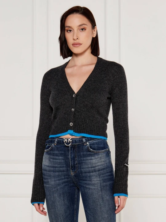 Zdjęcie produktu Pinko Wełniany kardigan CHAUSIE | Cropped Fit | z dodatkiem kaszmiru grafitowy