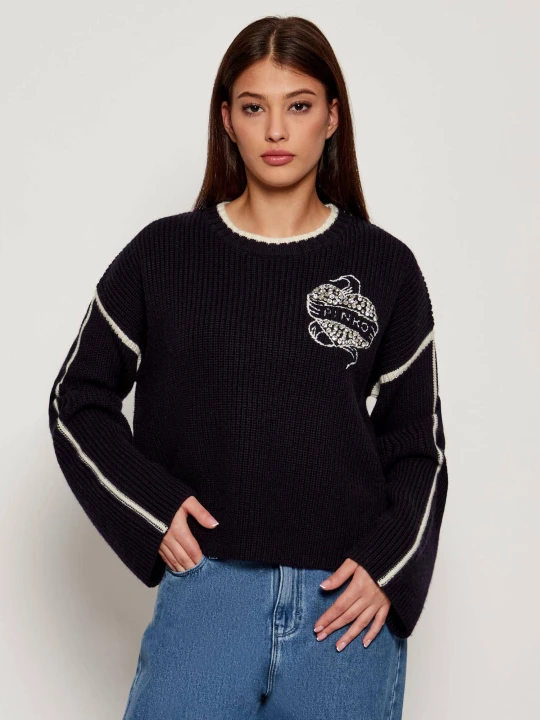 Zdjęcie produktu Pinko Wełniany sweter ALICUDI | Loose fit granatowy